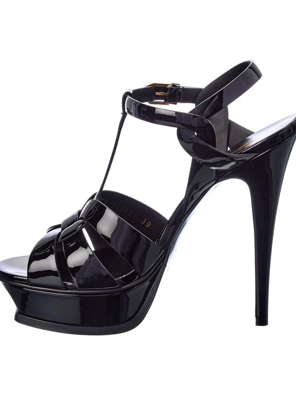 Saint Laurent Black Patent T-Strap Platform Sandals - TRIBUTE 105 - Picture 2 of 5
